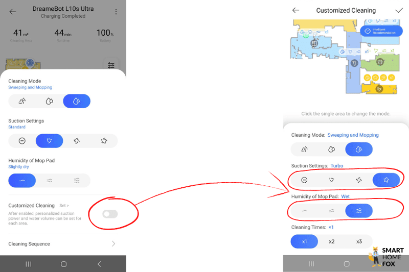 The water intensity is set in the Dreame Home App.